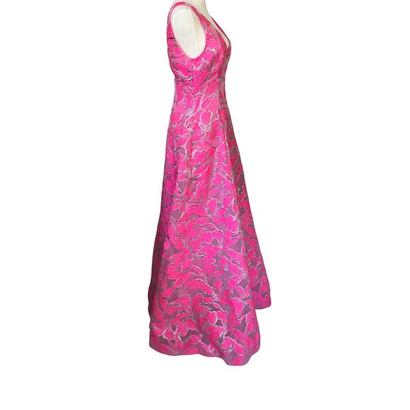 NEW Monique Lhuillier Floral Metallic Gown Maxi Dress Pink Size‎ 4 - Picture 4 of 9